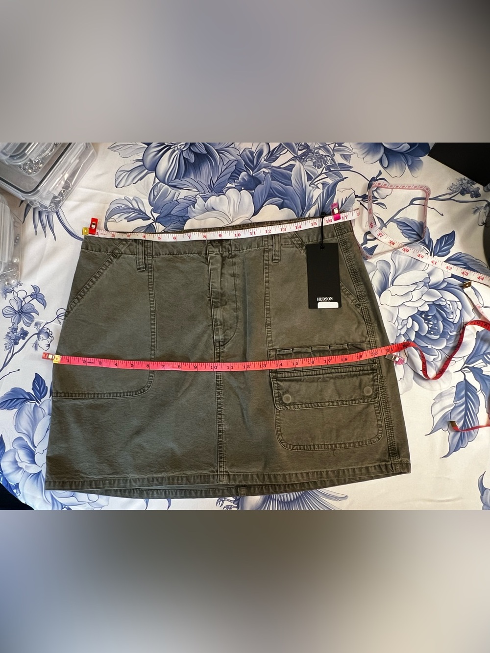HUDSON Olive Green Canvas Skirt with Branded Metal Button - Picture 12 of 14